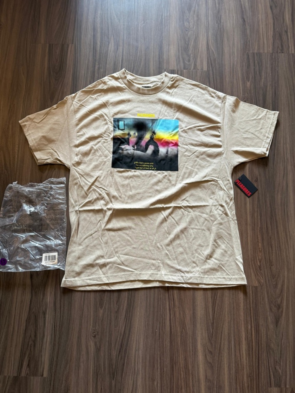 Pleasures Beige Short-Sleeve Graphic Tee with Multicolor Print